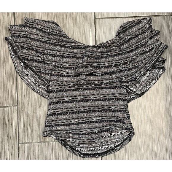 Free People Womens Heirloom Ruffle Black Combo Blouse Size Medium - Picture 4 of 8